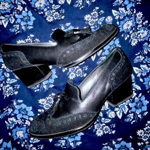 Stuart Weitzman black Boytoy heeled loafers with tassel
